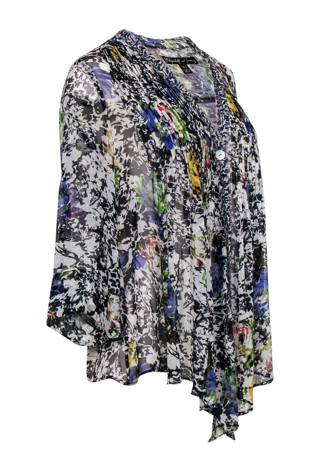 Current Boutique-Elizabeth & James - Multicolor Floral Silk Semi-Sheer Butterfly Wing Top Sz XS