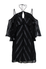 Current Boutique-Ella Moss - Black Cold-Shoulder Metallic Striped Ruffle Dress Sz S