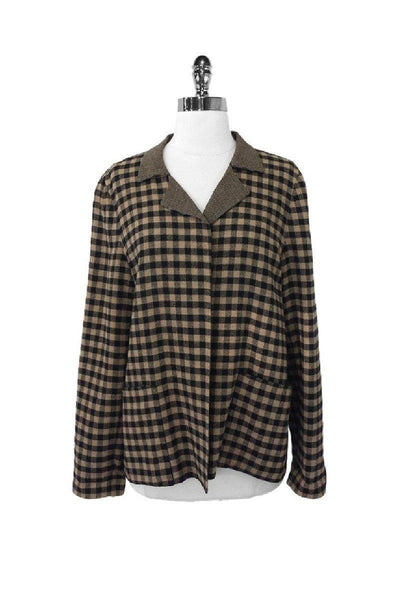 Current Boutique-Ellen Tracy - Plaid Wool Blend Open Front Jacket Sz 6