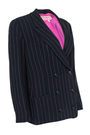 Current Boutique-Emanuel Ungaro - Black Double Breasted Blazer w/ Pink Pinstripes Sz 12