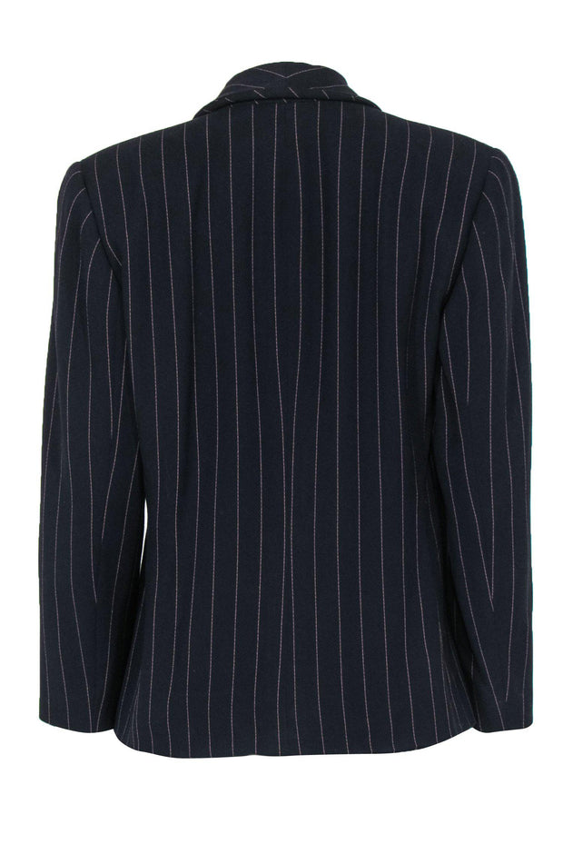 Current Boutique-Emanuel Ungaro - Black Double Breasted Blazer w/ Pink Pinstripes Sz 12