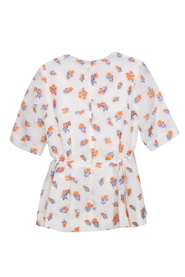 Current Boutique-Emilia Wickstead - Off White w/ Floral Print Textured Peplum Blouse Sz 2