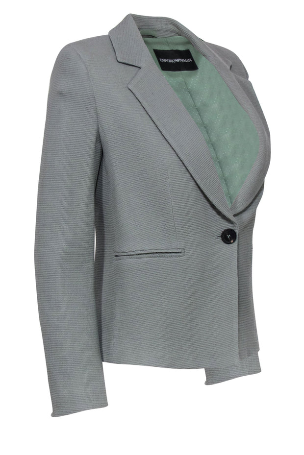 Current Boutique-Emporio Armani - Sage Green Textured Wool Single Button Blazer Sz 4