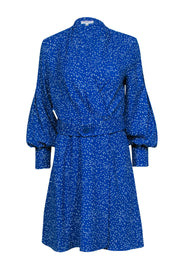 Current Boutique-Equipment - Blue & White Spotted Long Sleeve Belted Wrap Dress Sz 6