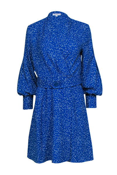 Current Boutique-Equipment - Blue & White Spotted Long Sleeve Belted Wrap Dress Sz 6