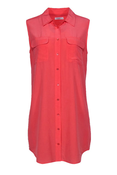 Current Boutique-Equipment - Watermelon Pink Collared Silk Shirtdress Sz M