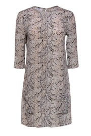 Current Boutique-Equipment - Beige Snakeskin Print Quarter Sleeve Silk Shift Dress Sz S