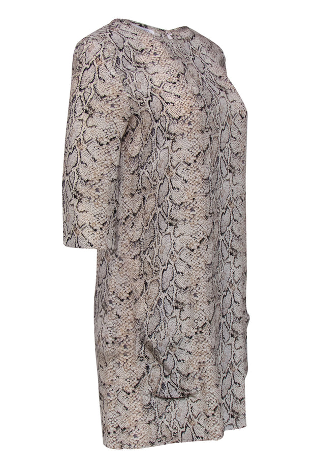 Current Boutique-Equipment - Beige Snakeskin Print Quarter Sleeve Silk Shift Dress Sz S