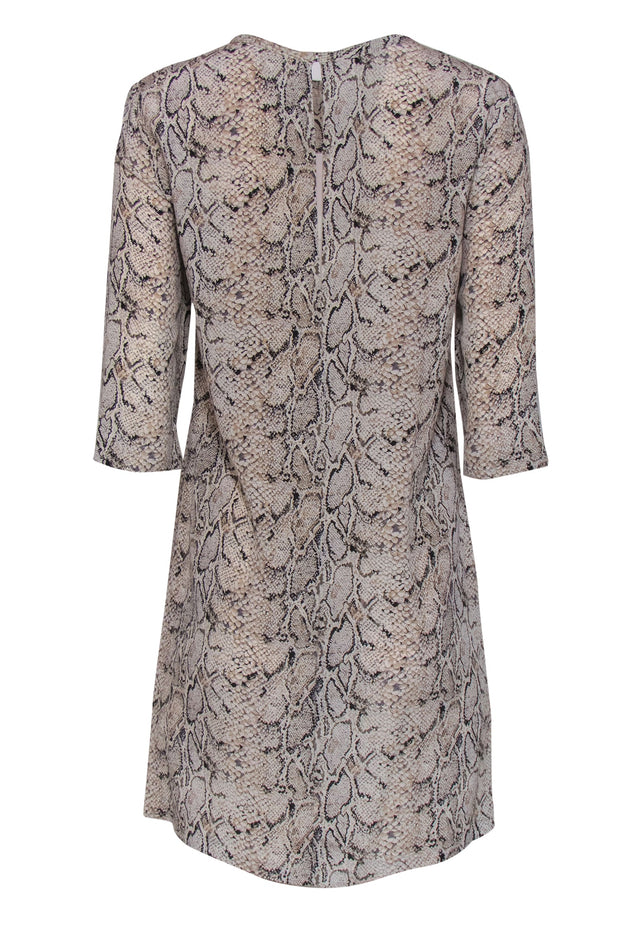 Current Boutique-Equipment - Beige Snakeskin Print Quarter Sleeve Silk Shift Dress Sz S