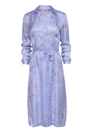 Current Boutique-Equipment- Lavender Print Silk Button Front Shirt Dress Sz S