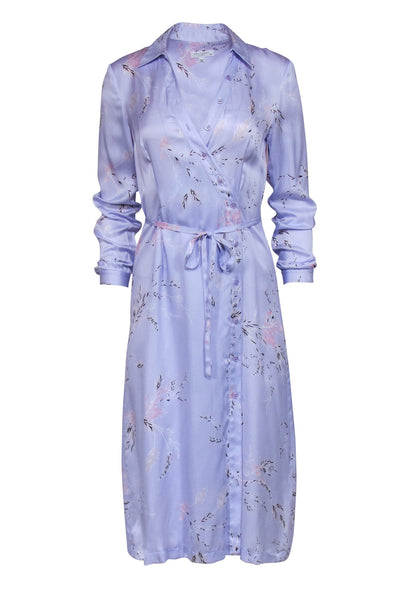 Current Boutique-Equipment- Lavender Print Silk Button Front Shirt Dress Sz S