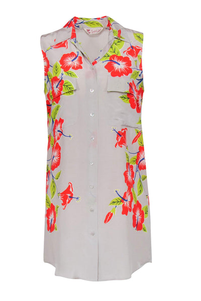 Current Boutique-Equipment - Grey & Multicolor Tropical Floral Print Sleeveless Shirtdress Sz XS
