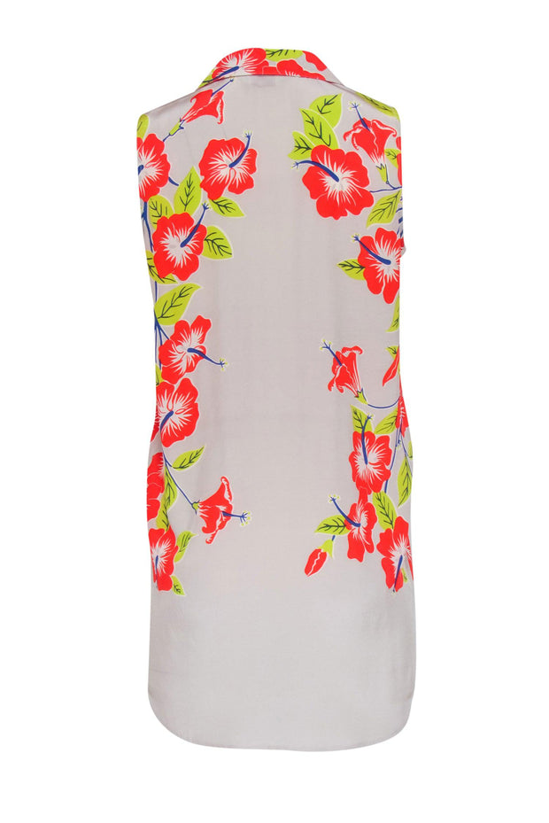 Current Boutique-Equipment - Grey & Multicolor Tropical Floral Print Sleeveless Shirtdress Sz XS