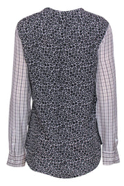 Current Boutique-Equipment - Black & White Floral & Plaid Silk Blouse Sz L
