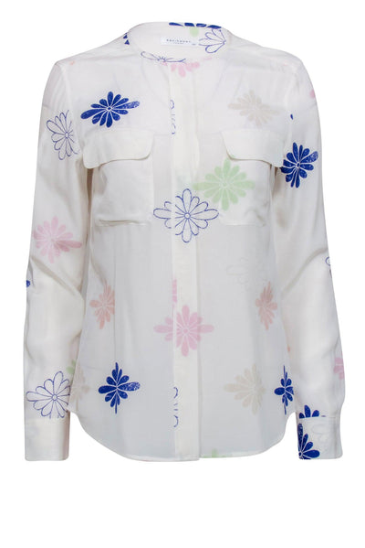 Current Boutique-Equipment - Ivory & Multicolor Floral Long Sleeve Button Front Shirt Sz S