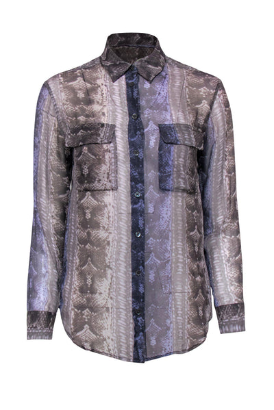 Current Boutique-Equipment - Gray & Purple Sheer Snakeskin Button-Up Blouse Sz XS