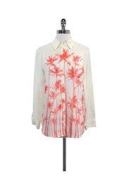 Current Boutique-Equipment - Ivory & Coral Palm Tree Print Blouse Sz XS