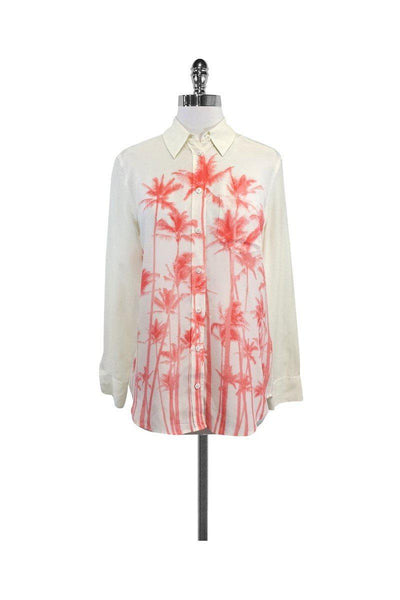 Current Boutique-Equipment - Ivory & Coral Palm Tree Print Blouse Sz XS