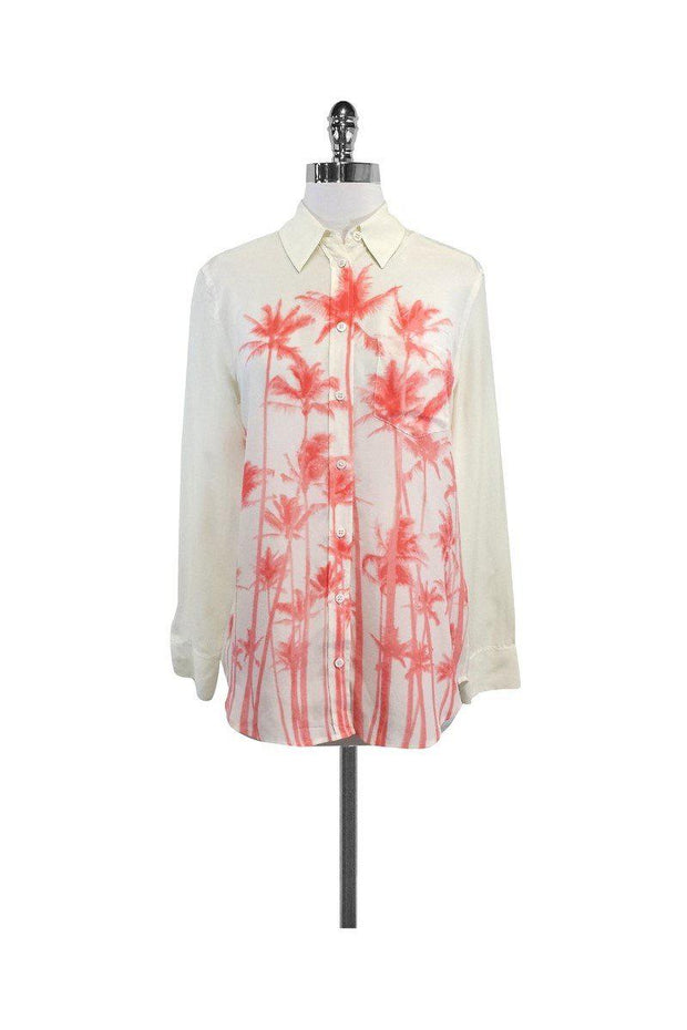 Current Boutique-Equipment - Ivory & Coral Palm Tree Print Blouse Sz XS