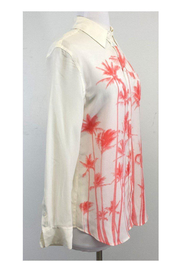Current Boutique-Equipment - Ivory & Coral Palm Tree Print Blouse Sz XS
