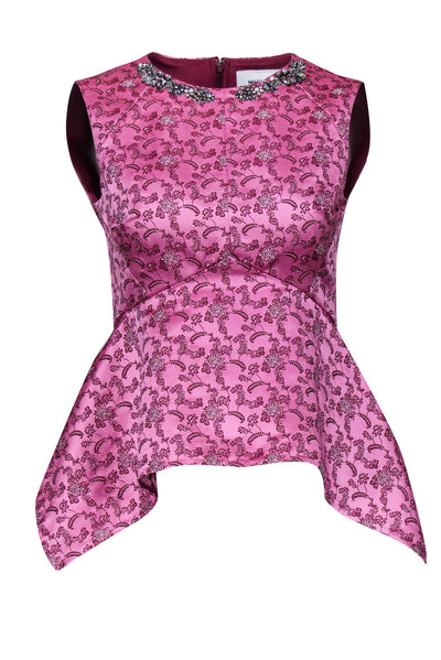 Current Boutique-Erdem - Pink Peplum Brocade Top w/ Crystals Sz 4