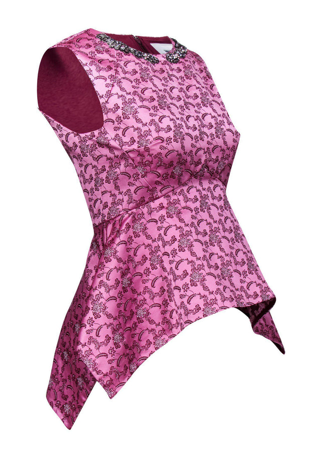 Current Boutique-Erdem - Pink Peplum Brocade Top w/ Crystals Sz 4