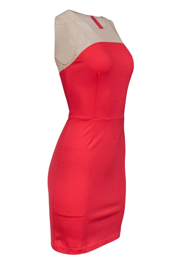 Current Boutique-Erin Fetherston - Coral Sheath Dress w/ Illusion Mesh Sz 0