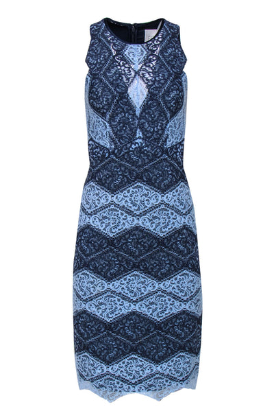 Current Boutique-ERIN Erin Fetherston - Light & Dark Blue Paneled Lace Sleeveless Midi Dress Sz 2