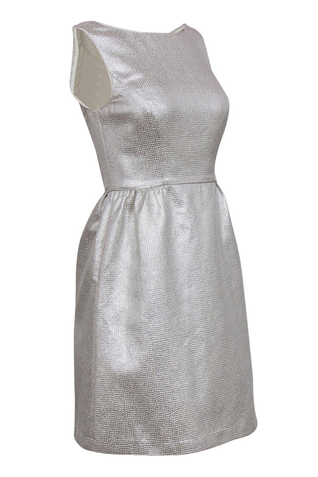 Current Boutique-Erin Fetherston - Silver Textured A-Line Dress w/ Back Bows Sz 2