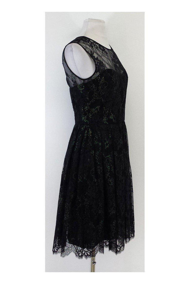 Current Boutique-Erin Fetherston - Black Metallic Lace Sleeveless Flared Dress Sz 4