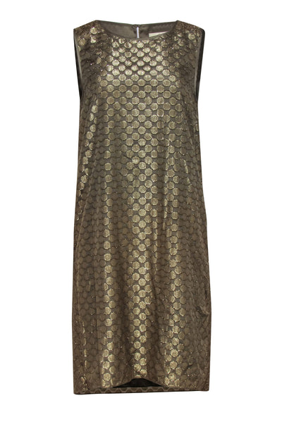 Current Boutique-Erin Fetherston - Metallic Gold Circle Sleeveless High-Low Dress Sz 8
