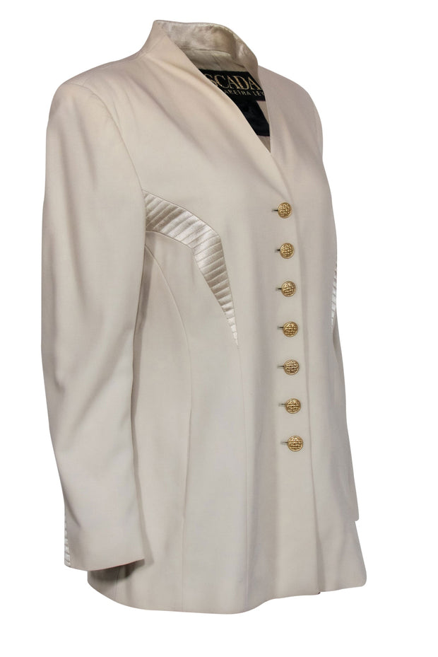 Current Boutique-Escada - Beige Wool Button-Front Blazer w/ Satin Trim Sz 10