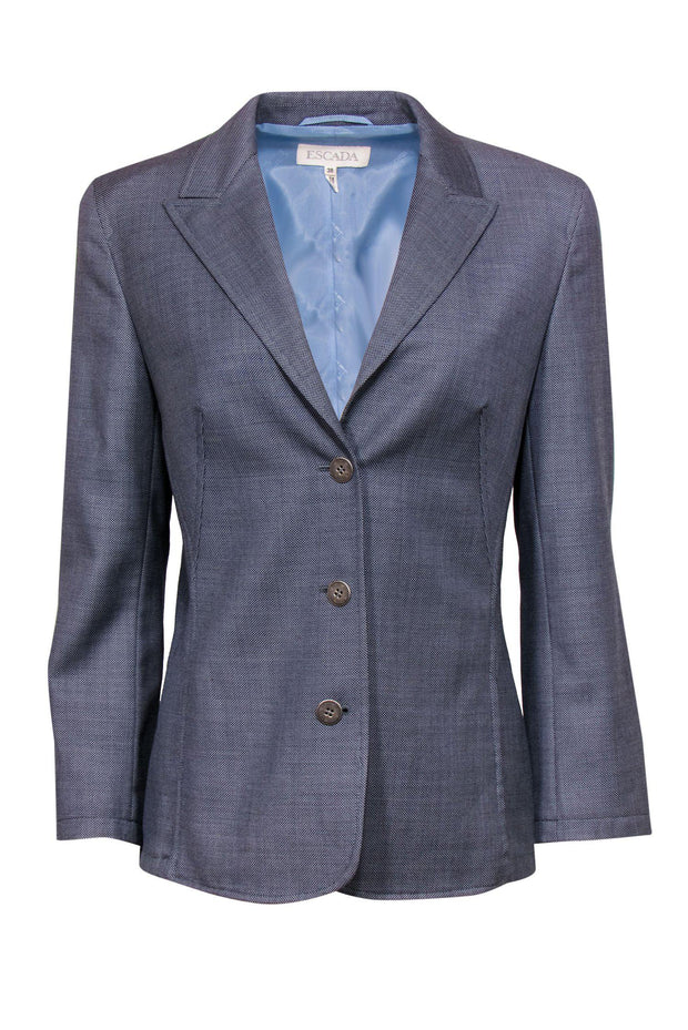 Current Boutique-Escada - Blue Micro-Polka Dot Blazer Sz 8
