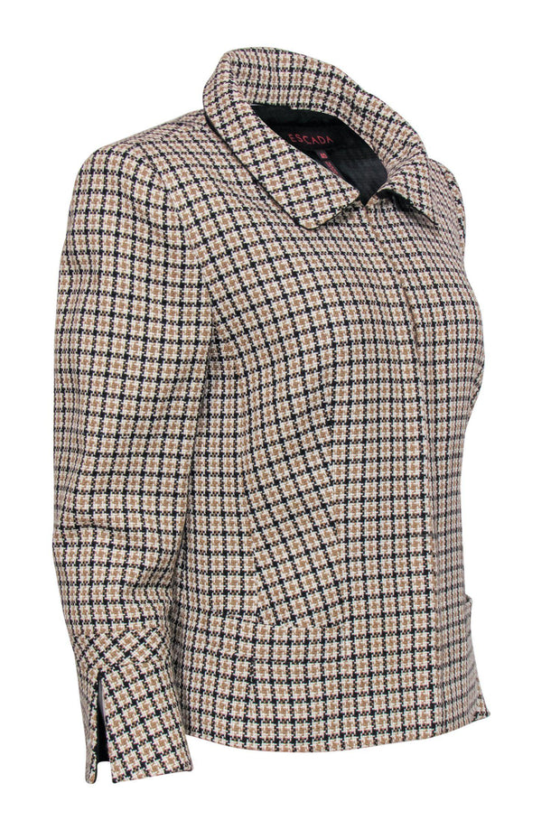 Current Boutique-Escada - Taupe & White Herringbone Tweed Blazer Sz 10