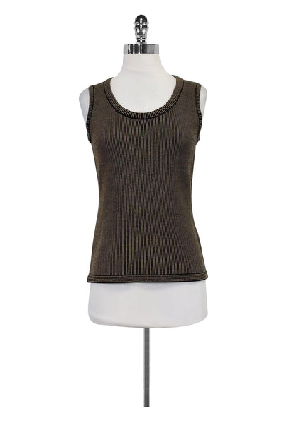 Current Boutique-Escada - Black & Tan Striped Knit Tank Sz 2