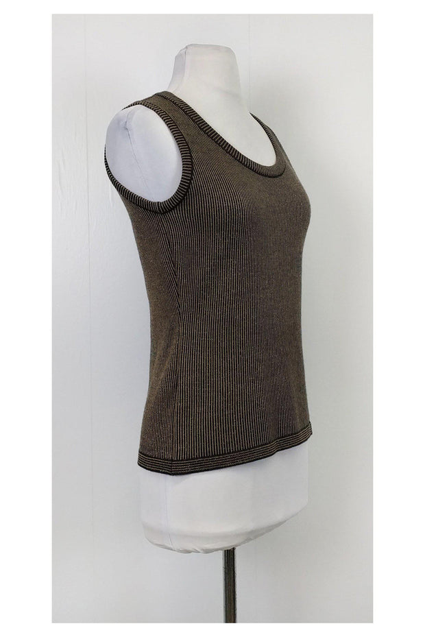 Current Boutique-Escada - Black & Tan Striped Knit Tank Sz 2