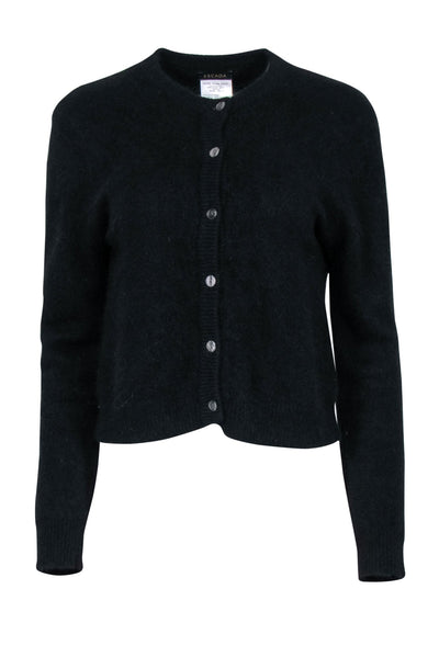 Current Boutique-Escada - Black Fuzzy Button Front Cardigan Sz 2