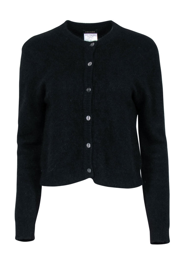 Current Boutique-Escada - Black Fuzzy Button Front Cardigan Sz 2
