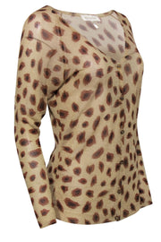 Current Boutique-Escada - Tan & Brown Metallic Animal Print Thin Button-Up Cardigan Sz 6