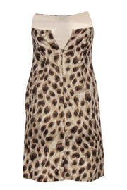 Current Boutique-Escada - Beige & Brown Sparkly Leopard Print Strapless Sheath Dress Sz 6