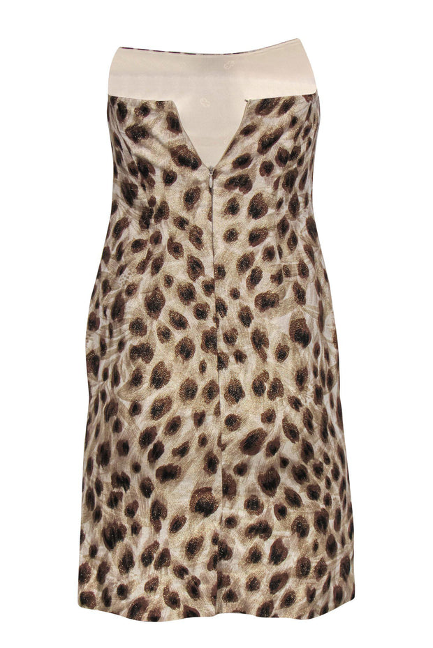 Current Boutique-Escada - Beige & Brown Sparkly Leopard Print Strapless Sheath Dress Sz 6