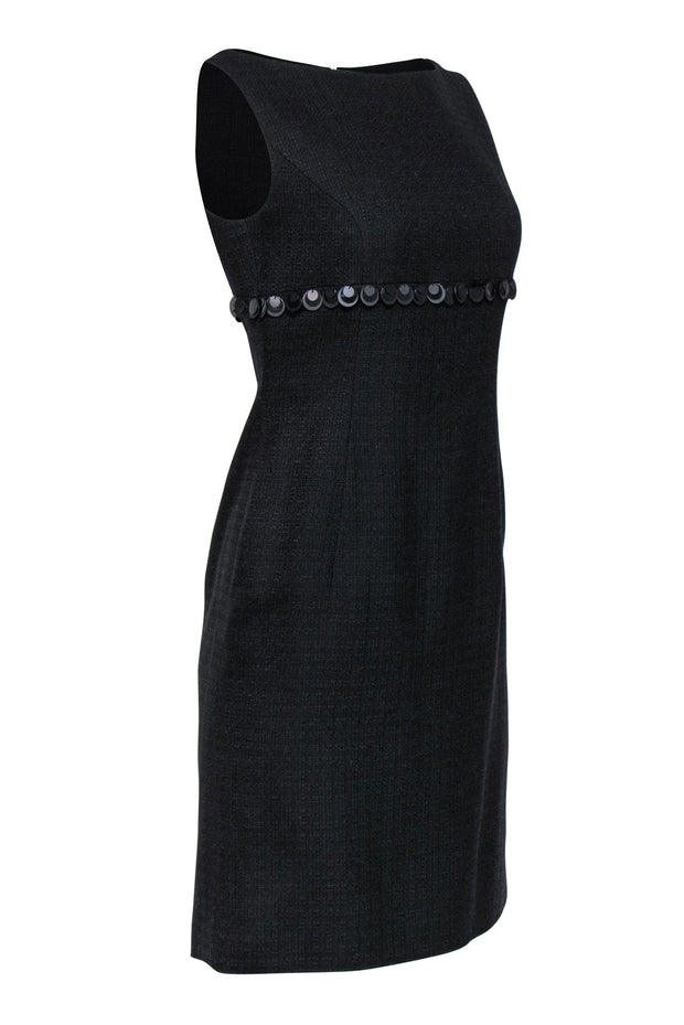 Current Boutique-Escada - Black Tweed Sheath Dress w/ Circle Sequin Trim Sz 6