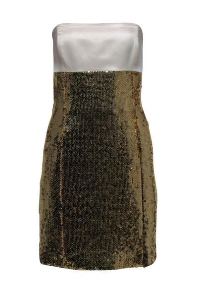 Current Boutique-Escada - Vintage Gold Sequined Strapless Mini Dress Sz S