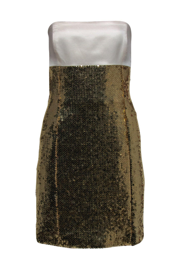 Current Boutique-Escada - Vintage Gold Sequined Strapless Mini Dress Sz S