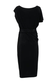 Current Boutique-Escada - Black Draped Sleeveless Midi Dress w/ Embellished Belt Sz 14
