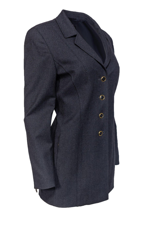 Current Boutique-Escada - Dark Grey Wool Blend Long Jacket Sz 10