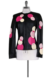 Current Boutique-Escada - Black Leather Jacket w/ Circles Sz 4