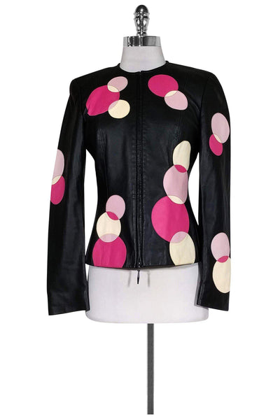Current Boutique-Escada - Black Leather Jacket w/ Circles Sz 4