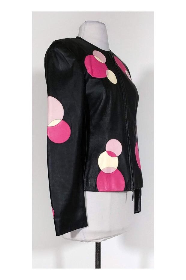 Current Boutique-Escada - Black Leather Jacket w/ Circles Sz 4