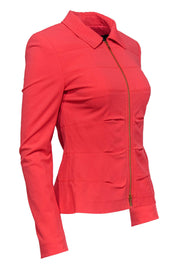 Current Boutique-Escada - Bright Coral Ruched Zip-Up Jacket Sz 6